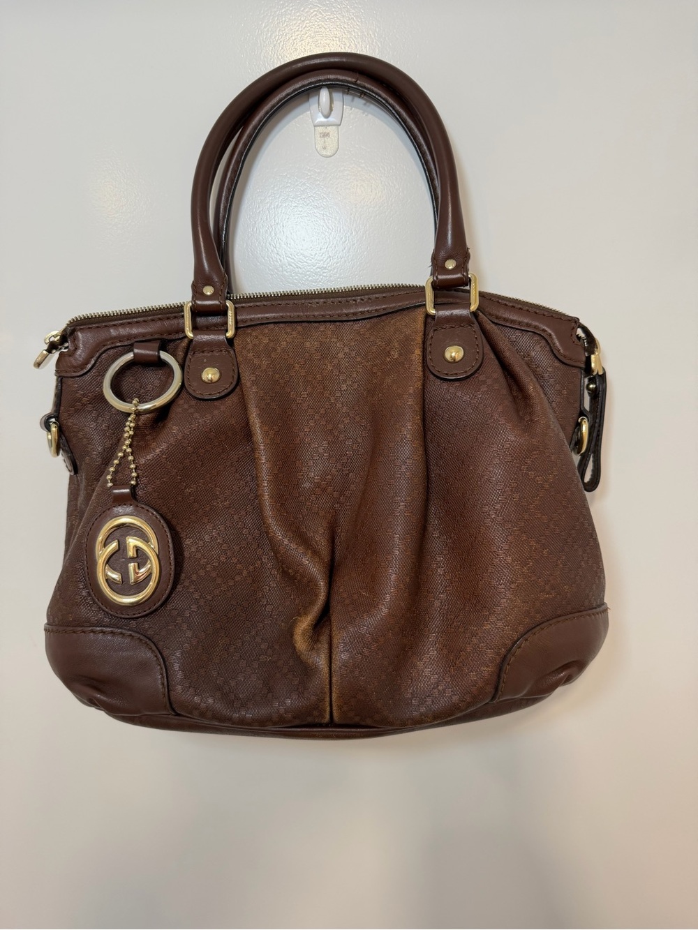 Gucci Sukey Medium Diamante Leather Satchel Brown Shoulder Crossbody Bag
